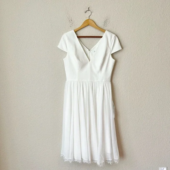 Dress the Population | Dresses | Nwt Dress The Population White Corey Fit  Flare Midi Dress Sultry Crepe | Poshmark